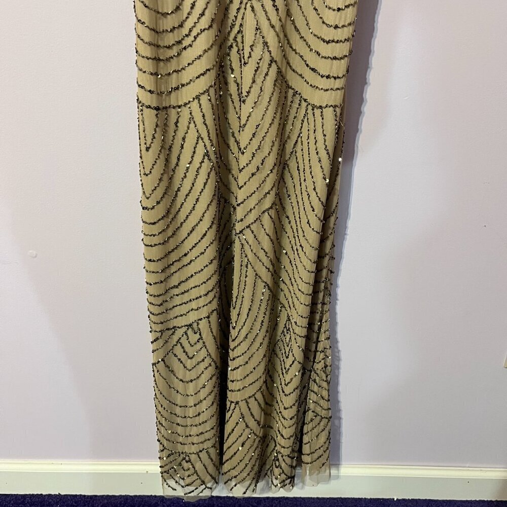 Adrianna Papell Nude Sequence Spaghetti Strap Maxi Formal Dress | Size 4 - Picture 4 of 7